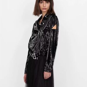 Armani Exchange Black VINYL Motorcycle  Biker BELTED Jacket